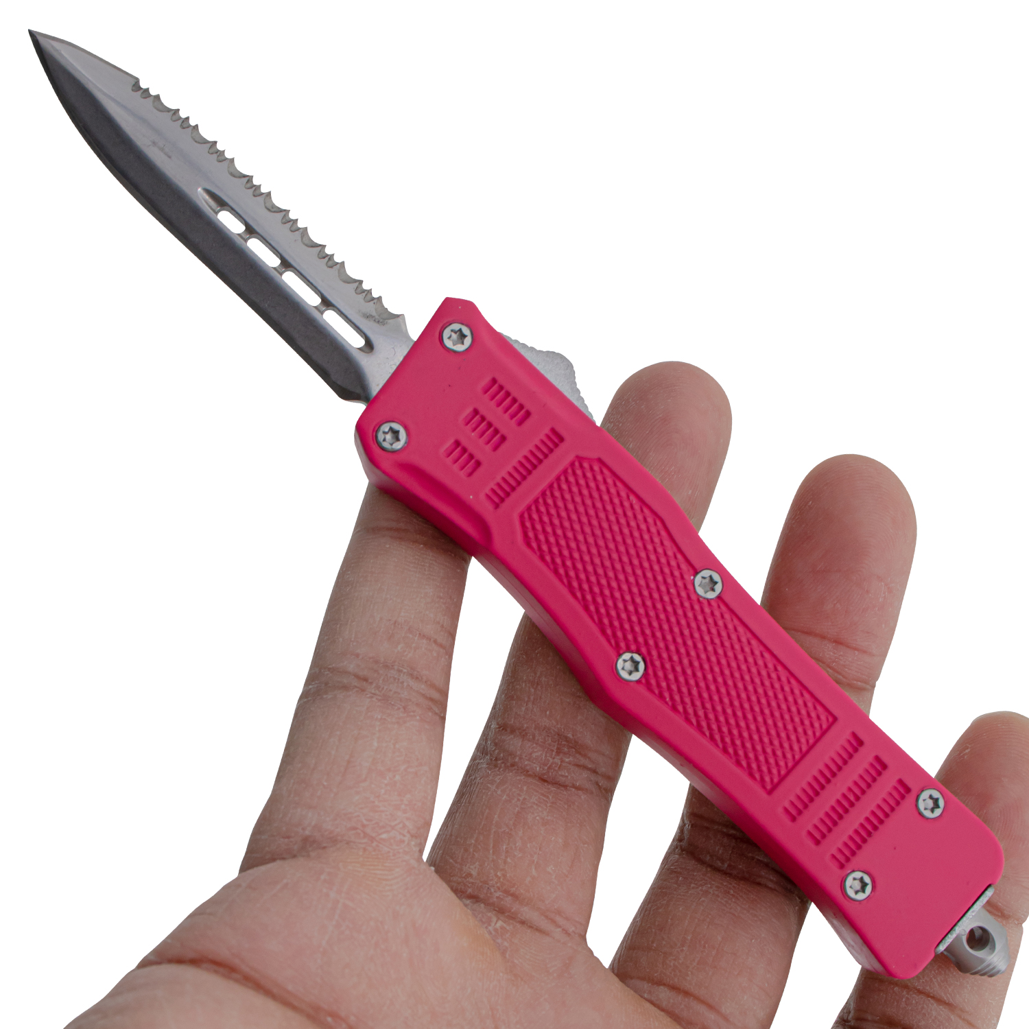 Covert OPS USA OTF Automatic Knife 7 Inch Overall Half Serrated Pink